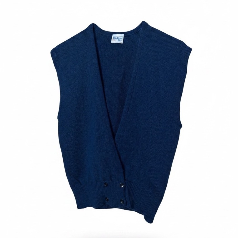 Bedford Fair Vintage Navy Blue Knit Sweater Vest V-Neck Sleeveless M